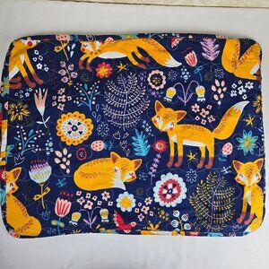 Set of 2 Standard Size Pillow Sham Cases Navy with Orange Foxes Flowers